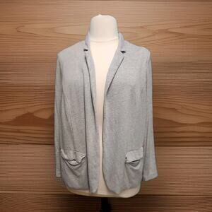 J. Jill Gray Knit Blazer Jacket Linen Blend Open Front Pockets Lightweight 2X